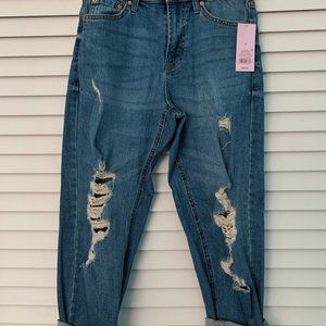 Boyfriend Dark Wash Distressed Denim Jeans